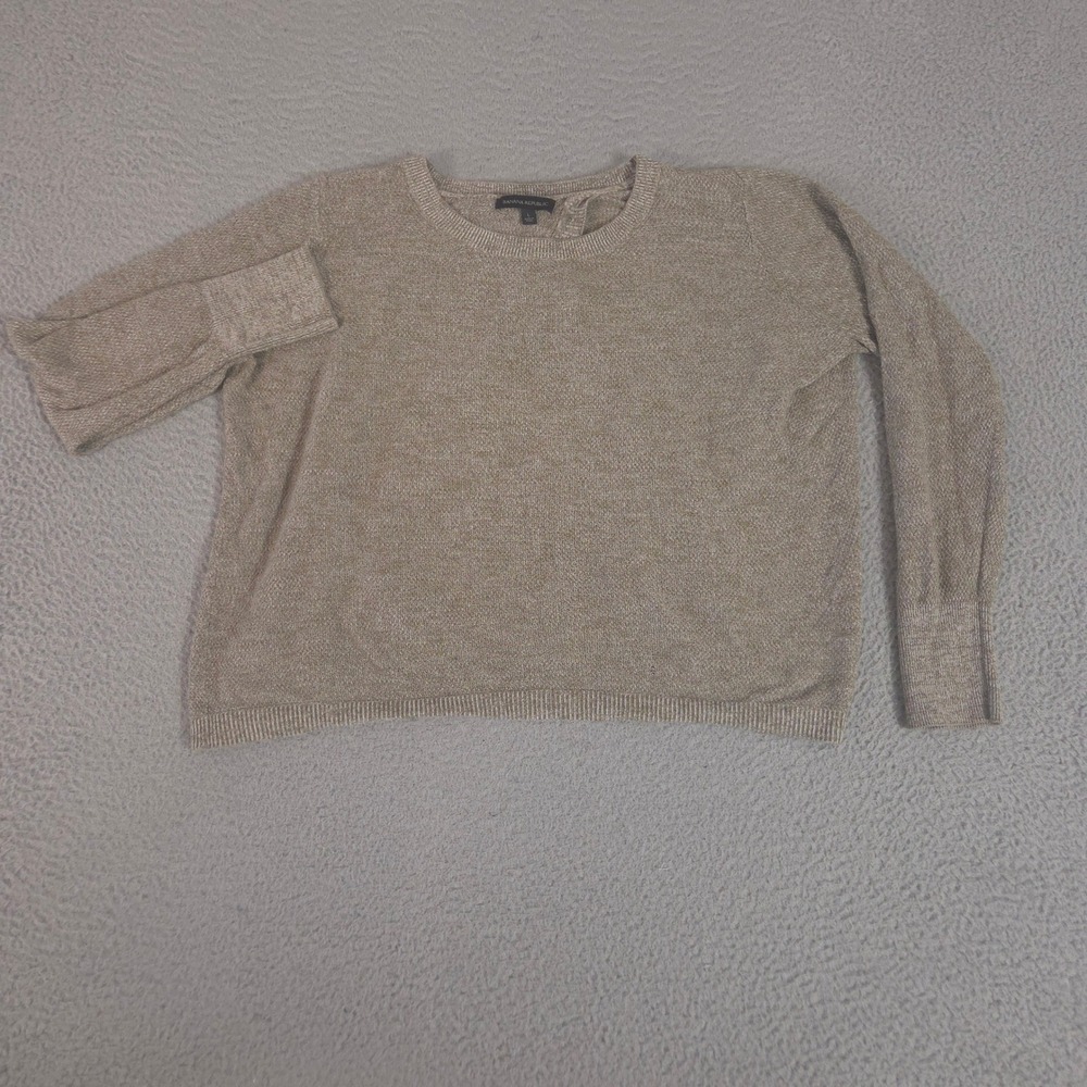 Banana Republic Sweater Womens L Brown Linen Blend Marl Overlap Back Pullover